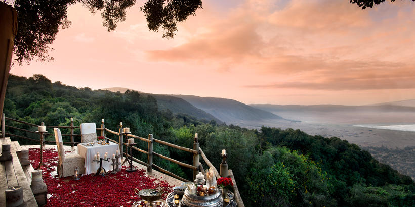 Scenic outdoor dining setup overlooking a valley.