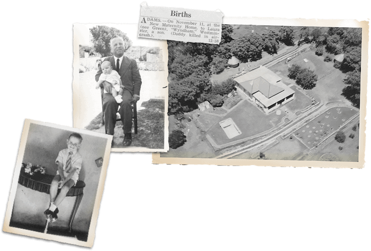 Historical photos of family and maternity home.