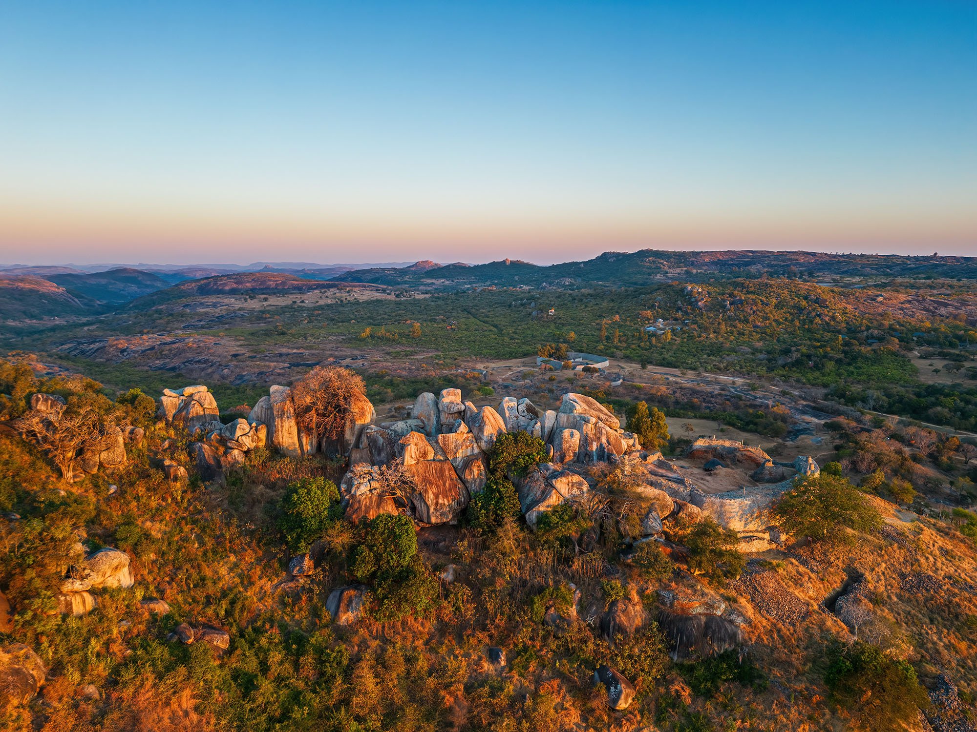 Aerial view of the ruins of Great Zimbabwe